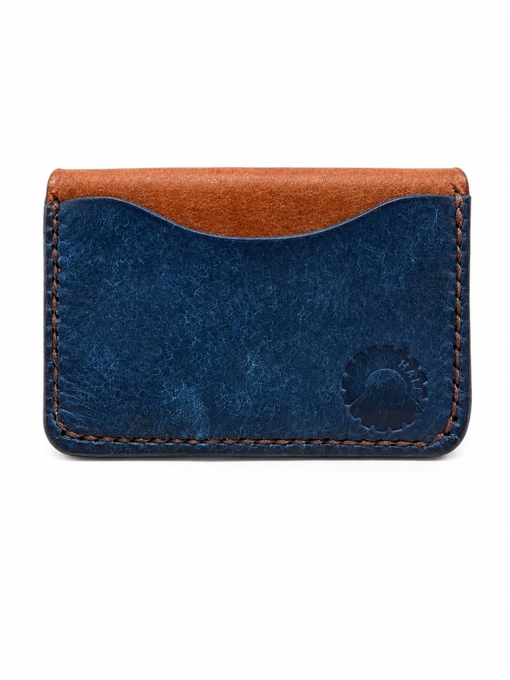Slim Blue and Brown Handmade Leather Card Wallet